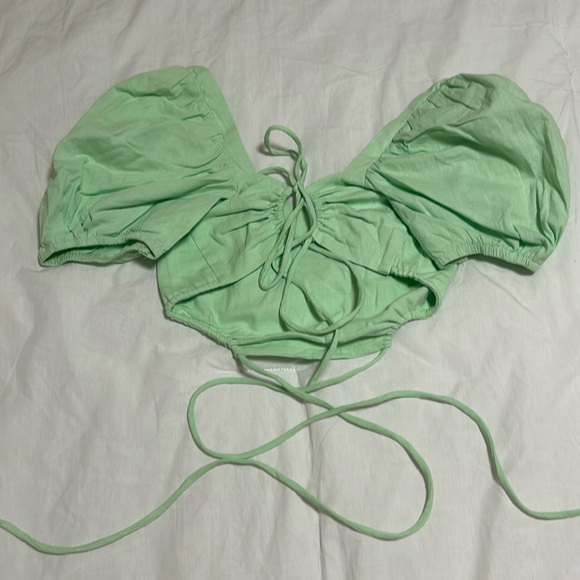 Mint green crop top white fox size M - Picture 3 of 3